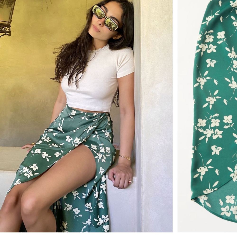 UO Kelly Tulip Wrap Midi Skirt